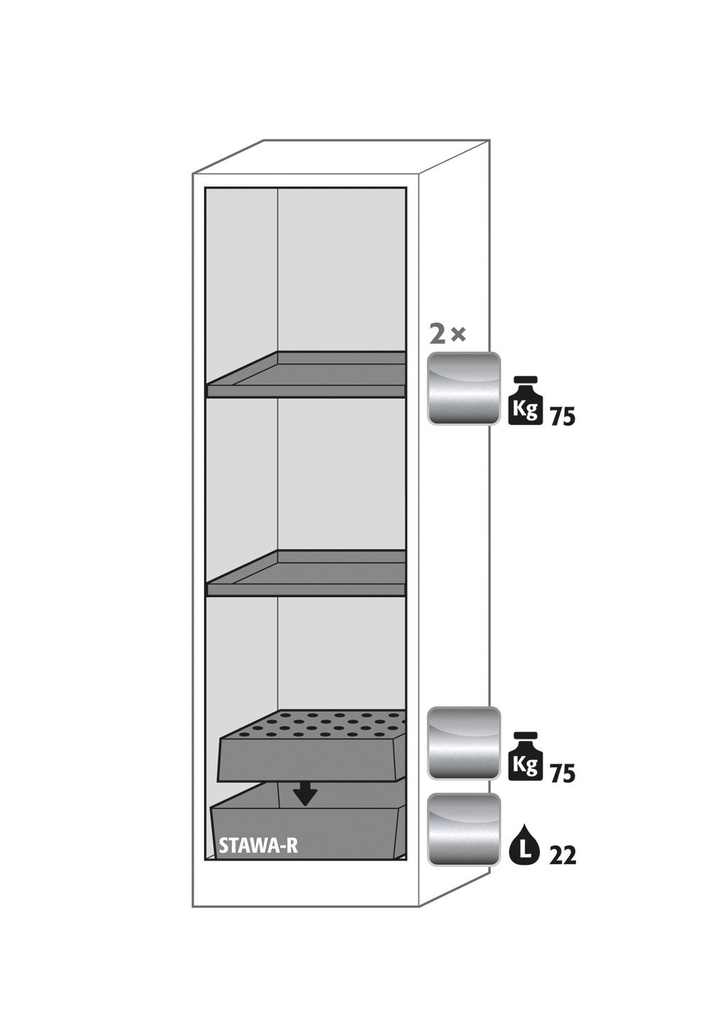 Sicherheitsschrank Q30.195.056 in Anthrazitgrau, Flügeltür in Enzianblau, 2x Fachboden und Lochblech (Edelstahl) Produktbild img2 L
