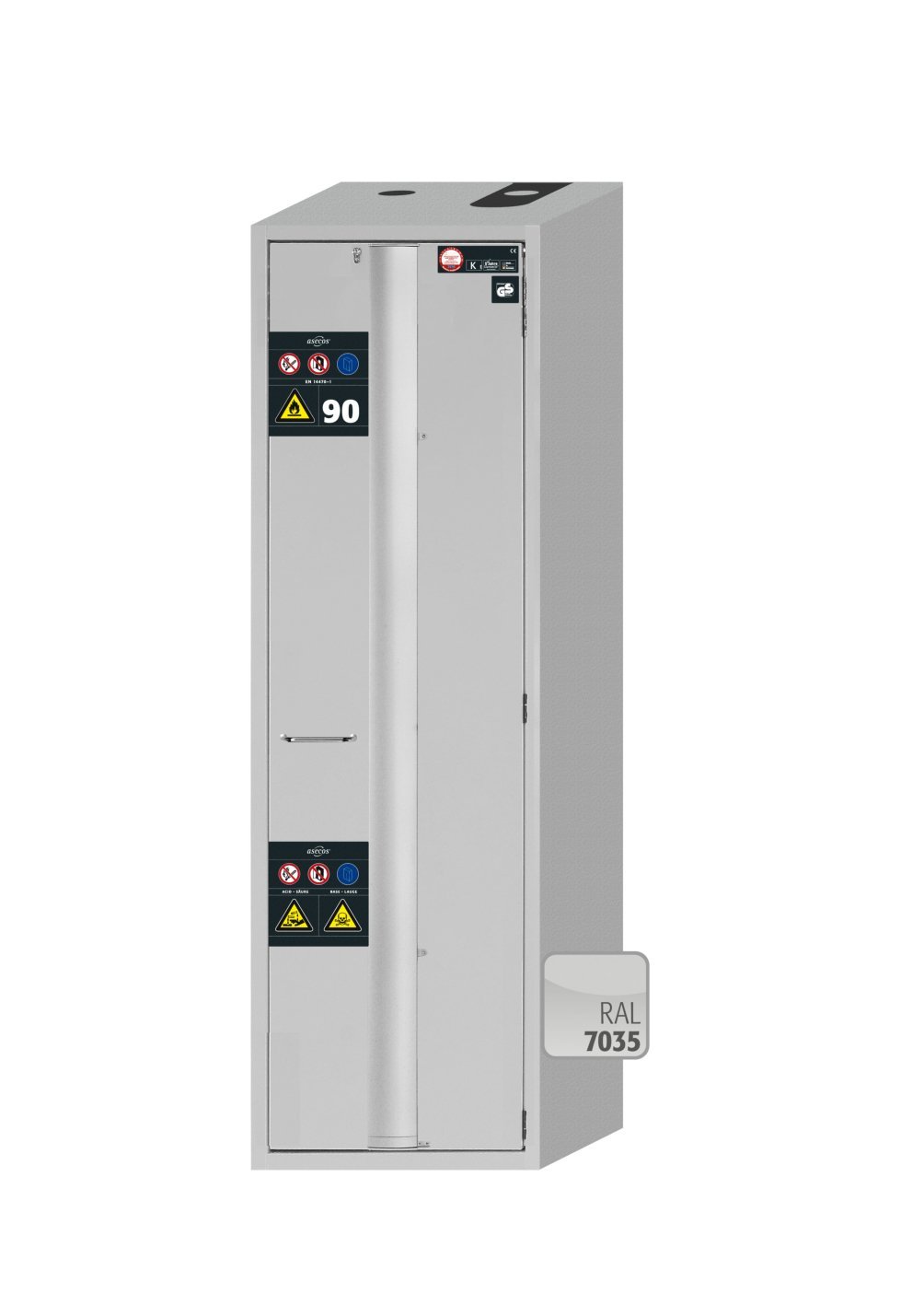asecos Sicherheitsschrank S90.196.060.MH.FDASR in Lichtgrau, Falttür, 2x Auszugswanne (Stahlblech), 2x Wannenboden (PP) Produktbild img1 L