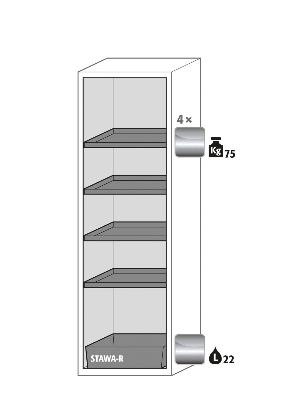 Sicherheitsschrank S90.196.060.FDASR in Laborweiß (ähnl. RAL 9016), Falttür, 4x Fachboden (Edelstahl) Produktbild img3 L