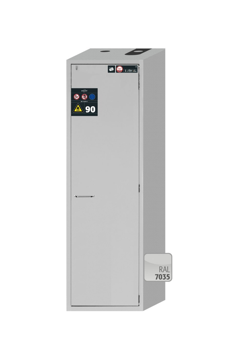 asecos Sicherheitsschrank S90.196.060.MH.WDASR in Lichtgrau, 2x Fachboden und Lochblech (Stahlblech), 2x Wannenboden (PP) Produktbild img2 L