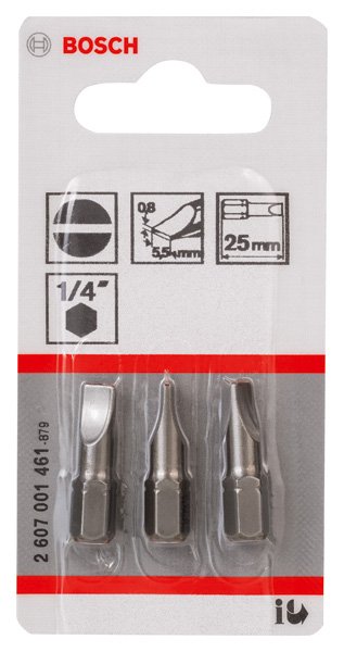 Bosch Schrauberbit Extra-Hart S 0,8 x 5,5, 25 mm, 3er-Pack Produktbild img2 L