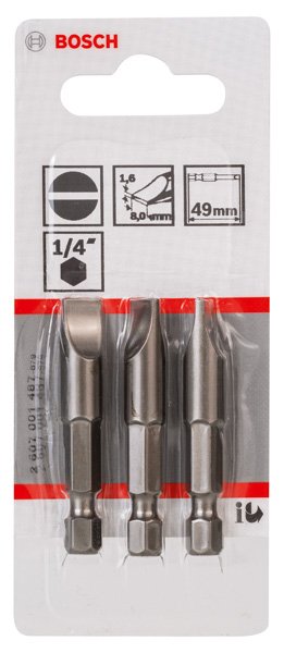 Bosch Schrauberbit Extra-Hart S 1,6 x 8,0, 49 mm, 3er-Pack Produktbild img2 L