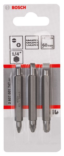 Bosch Doppelklingenbit-Set, 3-teilig, S0,6x4,5, PZ1, S0,8x5,5, PZ2, S1,2x6,5, PZ3,60mm Produktbild img2 L