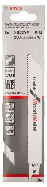 Bosch Säbelsägeblatt S 922 VF, Flexible for Wood and Metal, 5er-Pack Produktbild img2 L
