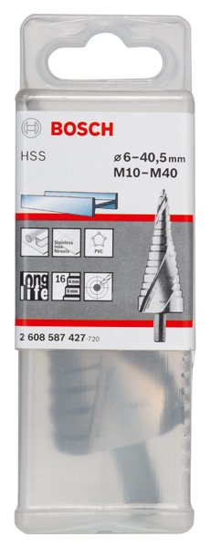Bosch Stufenbohrer HSS, für Kabelverschraubungen, M10-M40, 10 mm, 125,5 mm, 16 Stufen Produktbild img2 L