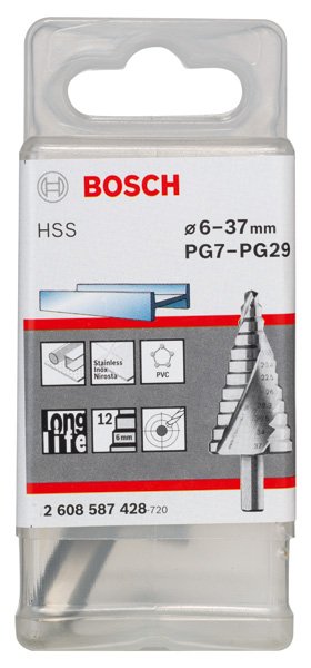 Bosch Stufenbohrer HSS, für Kabelverschraubungen, 6 - 37 mm, 10 mm, 93 mm, 12 Stufen Produktbild img2 L