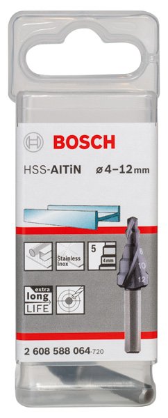 Stufenbohrer HSS-AlTiN, 4 - 12 mm, 6 mm, 50 mm, 5 Stufen Produktbild img2 L