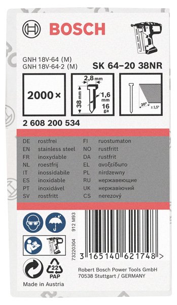Bosch Senkkopf-Stift SK64 20NR, 38 mm Edelstahl Produktbild img2 L