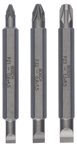 Bosch Doppelklingenbit-Set, 3-teilig, S0,6x4,5, PZ1, S0,8x5,5, PZ2, S1,2x6,5, PZ3,60mm Produktbild img1 L