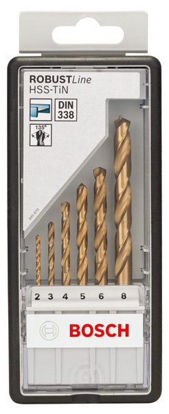 6-tlg. Metallbohrer-Set, Robust Line, HSS-TiN, 135°, 2–8 mm Produktbild img2 L