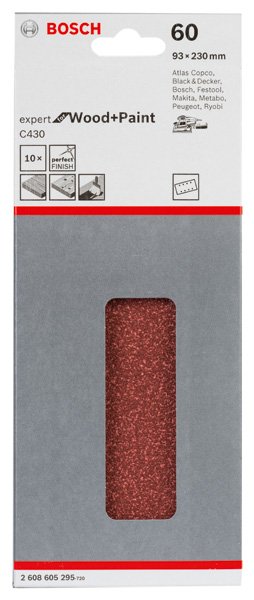 Bosch Schleifblatt C430, 93 x 230 mm, 60, 8 Löcher, gespannt, 10er-Pack Produktbild img2 L