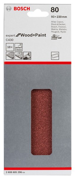 Bosch Schleifblatt C430, 93 x 230 mm, 80, 8 Löcher, gespannt, 10er-Pack Produktbild img2 L