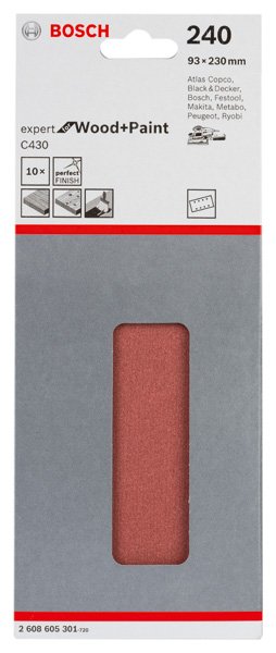 Bosch Schleifblatt C430, 93 x 230 mm, 240, 8 Löcher, gespannt, 10er-Pack Produktbild img2 L