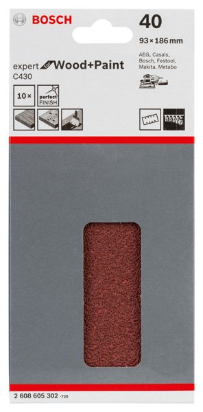 Bosch Schleifblatt C430, 93 x 186 mm, 40, 8 Löcher, 10er-Pack Produktbild img2 L