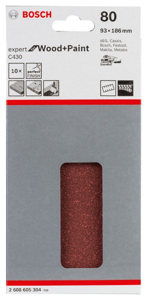 Bosch Schleifblatt C430, 93 x 186 mm, 80, 8 Löcher, 10er-Pack Produktbild img2 L