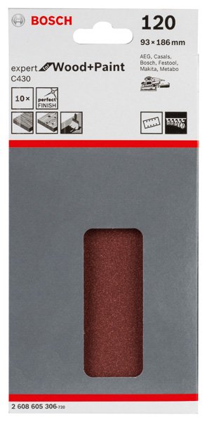 Bosch Schleifblatt C430, 93 x 186 mm, 120, 8 Löcher, 10er-Pack Produktbild img2 L