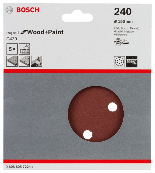 Bosch Schleifblatt C430, 150 mm, 120, 6 Löcher, Klett, 5er-Pack Produktbild img2 L