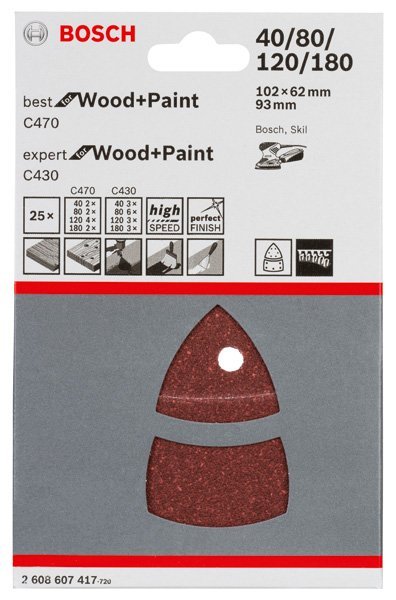 Bosch Schleifblatt-Set C470 und C430, 102 x 62, 93 mm, 40 - 180, 25er-Pack Produktbild img2 L