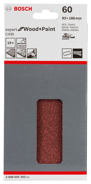 Bosch Schleifblatt C430, 93 x 186 mm, 60, 8 Löcher, 10er-Pack Produktbild img2 L