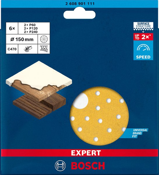 Bosch EXPERT C470 Schleifscheibe Set, 150mm, K60-240, Multilochung, 6-tlg. Produktbild img12 L