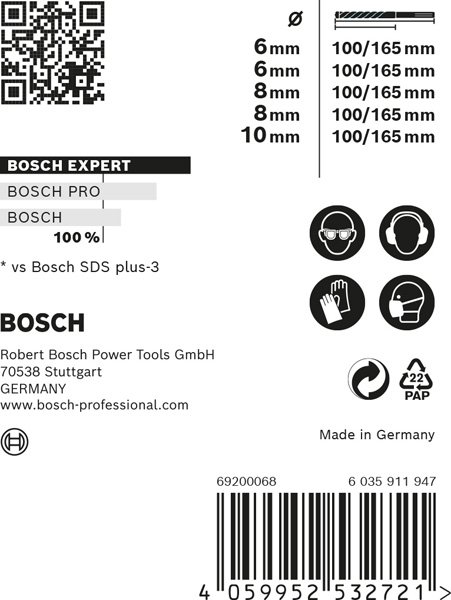 Bosch EXPERT SDS plus-7X Hammerbohrer-Set, 6/6/8/8/10x100x165 mm, 5-tlg. Produktbild img12 L