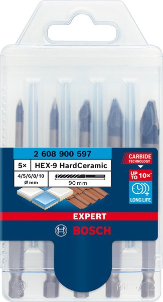 Bosch EXPERT HEX-9 Hard Ceramic Bohrer-Set, 4/5/6/8/10x90 mm, 5-tlg. Produktbild img1 L