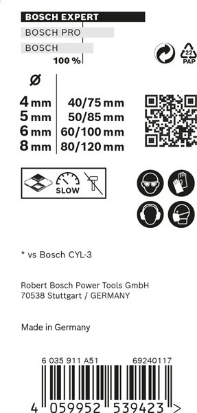 Bosch EXPERT CYL-9 Multi Construction Bohrer-Set, 4x75/5x85/6x100/8x120 mm, 4-tlg. Produktbild img13 L