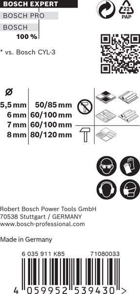 Bosch EXPERT CYL-9 Multi Construction Bohrer-Set, 5,5x85/6x100/7x100/8x120 mm, 4-tlg. Produktbild img13 L