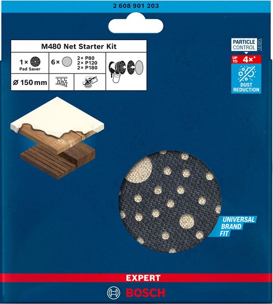 Bosch EXPERT M480 Schleifnetz Starter Set, Schleiftellerschoner, 150mm, K80-180, 7tlg. Produktbild img12 L