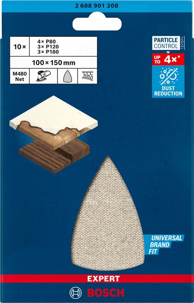 Bosch EXPERT M480 Schleifnetz Set, 100x150mm, K80-180, 10-tlg. Produktbild img12 L