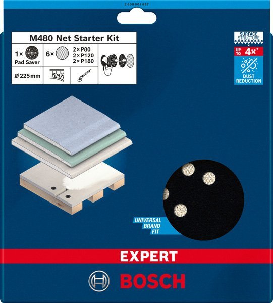 Bosch EXPERT M480 Schleifnetz StarterSet inkl. Schleiftellerschoner, 225mm, 7-tlg. Produktbild img12 L