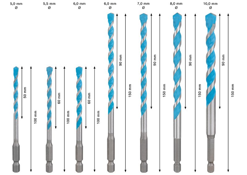 Bosch EXPERT HEX-9 Multi Construction Bohrer-Set, D= 5/5,5/6/6/7/8/10 mm, 7-tlg. Produktbild img12 L
