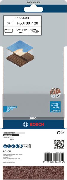 Bosch PRO X440 Schleifband, 100 x 560 mm, G60, G80, G100, 3-tlg. Produktbild img2 L