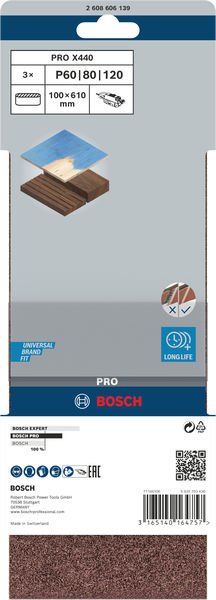 Bosch PRO X440 Schleifband, 100 x 610&nbsp;mm, G60, G80, G100, 3-tlg. Produktbild img2 L