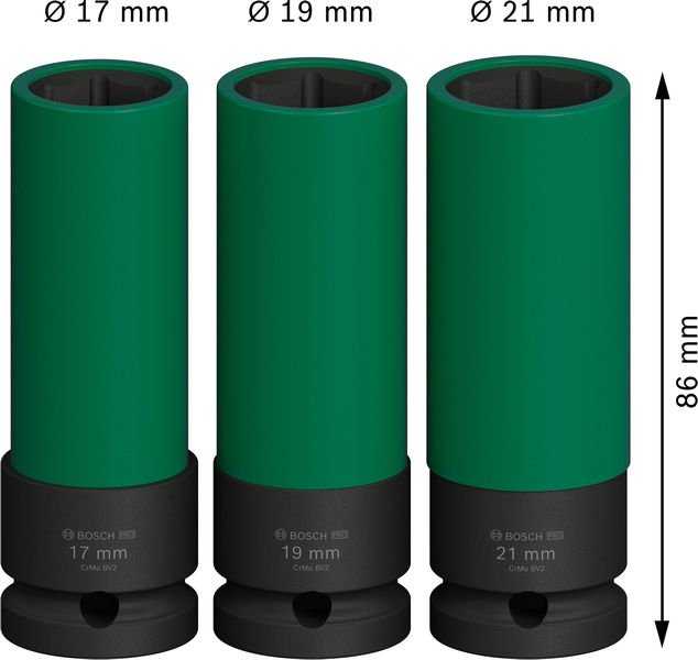 Bosch PRO Impact Socket Set mit PET-Abdeckungen, 1/2", extra tief, 3‑tlg. Produktbild img3 L