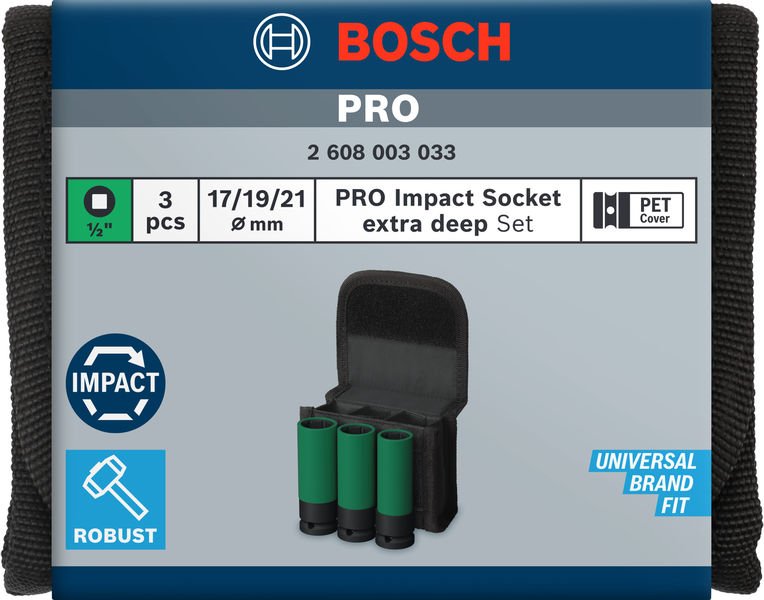 Bosch PRO Impact Socket Set mit PET-Abdeckungen, 1/2", extra tief, 3‑tlg. Produktbild img2 L