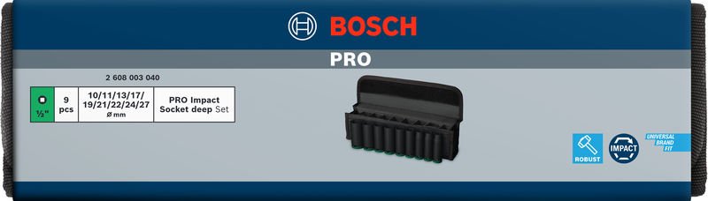 Bosch PRO Impact Socket Set, 1/2", tief, 9‑tlg. Produktbild img2 L