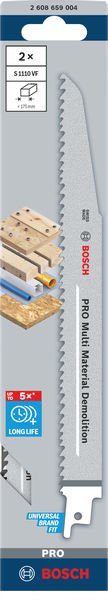 Bosch PRO Multi Material Demolition S1110VF Blatt, 1,6 x 22 x 225 mm, 2-tlg. Produktbild img2 L