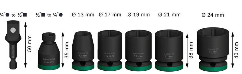 Bosch PRO Impact Socket Set mit Adapter, 1/2 Zoll, Standard, 7‑tlg. Produktbild img3 L