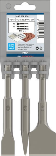 Bosch PRO SDS plus-4C Meißel-Set, Spitzmeißel 140 mm, Flachmeißel, Spatmeißel, 3-tlg. Produktbild img2 L