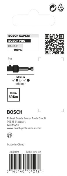 Bosch PRO Socket Adapter mit Stiftverbindung, 1/2", 50 mm Produktbild img5 L