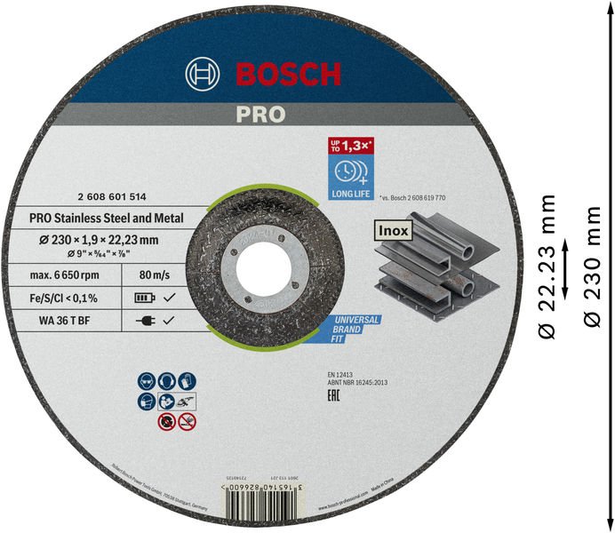 Bosch PRO Stainless Steel and Metal Trennscheibe, 230 x 1,9 x 22,23 mm Produktbild img3 L