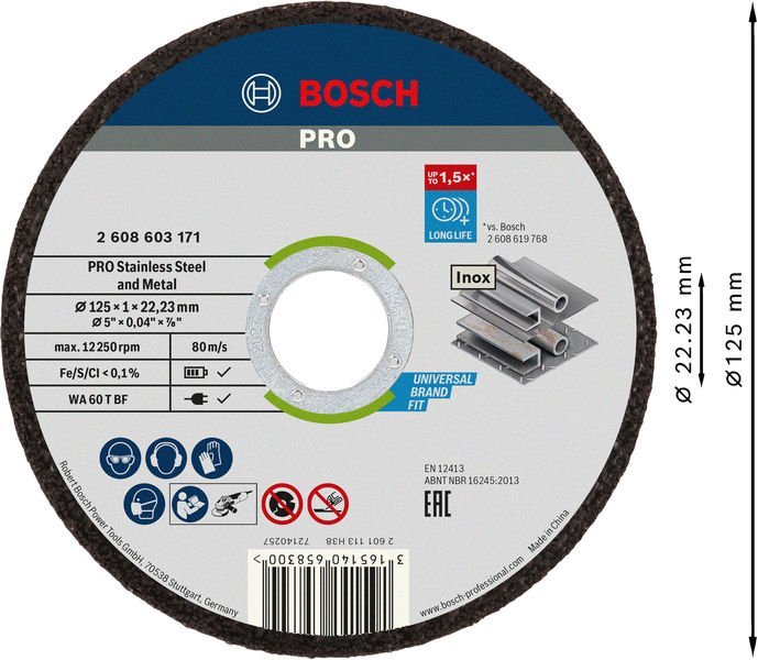Bosch PRO&nbsp;Stainless Steel and Metal Trennscheibe, 125 x 1 x 22,23&nbsp;mm Produktbild img3 L