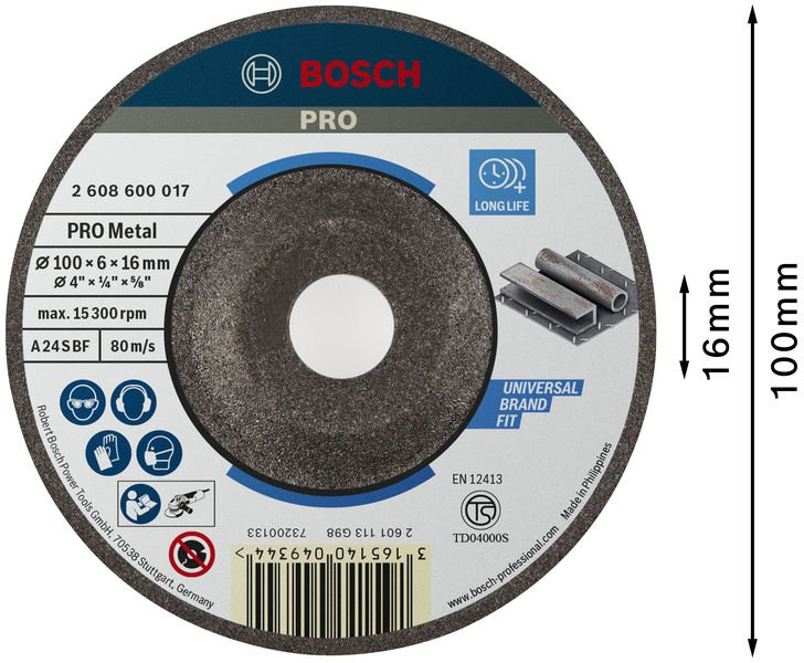 Bosch PRO Metal Schleifscheibe, 100 x 6 x 16&nbsp;mm Produktbild img3 L
