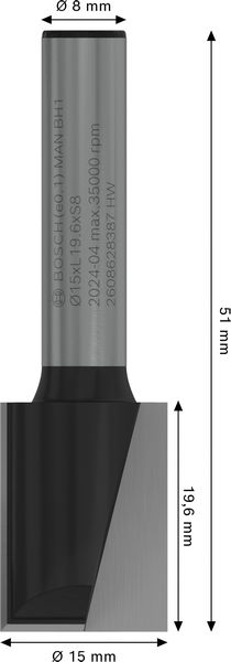 Bosch PRO Nutfräser, zweischneidig, D 15, L 19,6, S 8 Produktbild img5 L