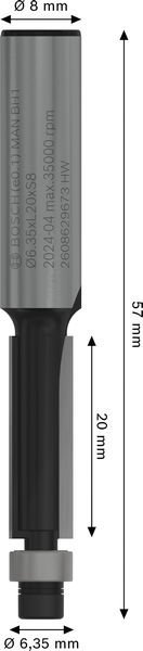 Bosch PRO Bündigfräser mit untenliegendem Führungskugellager, Ø6,35 x L20, Schaft 8 mm Produktbild img3 L