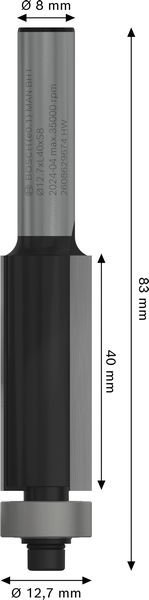 Bosch PRO Bündigfräser mit untenliegendem Führungskugellager,  Ø12,7&nbsp;xL40, Schaft 8&nbsp;mm Produktbild img3 L