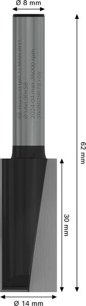 Bosch PRO Nutfräser, zweischneidig, Ø 14 x L 30, Schaft 8 mm Produktbild img3 L
