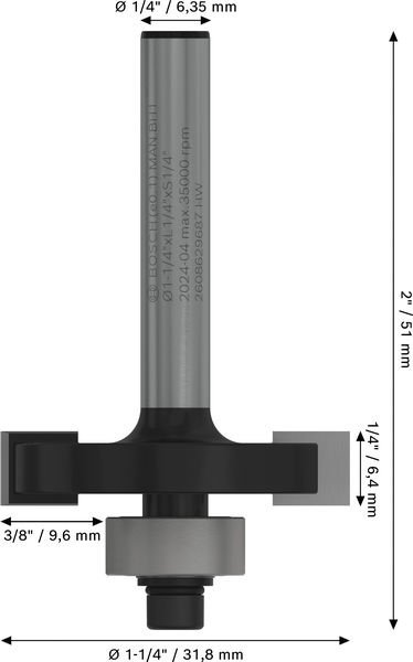 Bosch PRO Nutfräser, L 1/4", Schaft 1/4" Produktbild img3 L