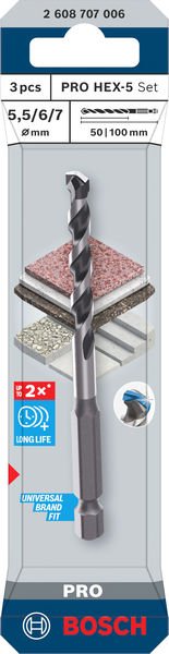Bosch PRO HEX-5 Bohrer-Set, 5,5x100, 6x100, 7x100 mm, 3-tlg. Produktbild img2 L